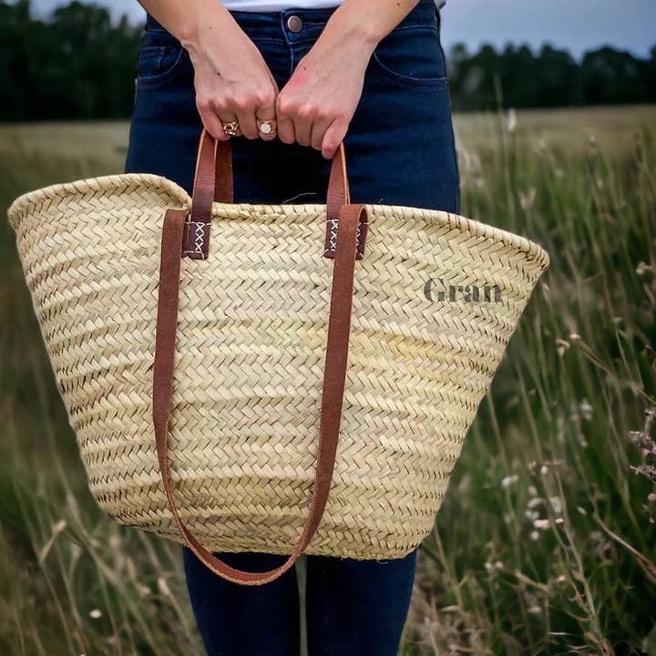 Gran Wholesale - Wholesale Beach Bag - Straw Bag with Leather Handles - French Market Basket