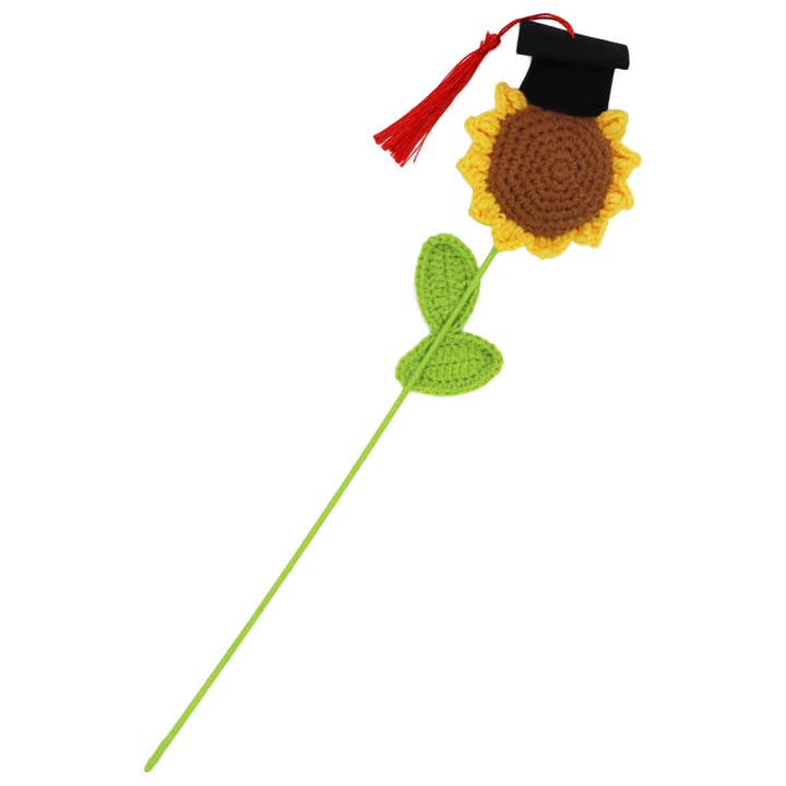 As Shown Graduation Sunflower Crochet Knitted Bouquet - 18 Inch for wholesale on Faire3