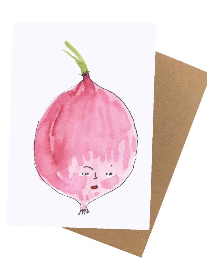 Whimsical, illustrated red onion food notecard for wholesale by ELIZABETH GRAEBER art + illustration