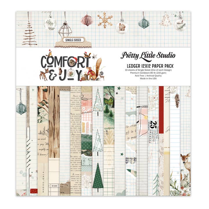 Pretty Little Studio - Wholesale Scrapbook - Comfort & Joy LEDGER 12x12 Single Sided Paper Pack | Woodland, Winter, Deer