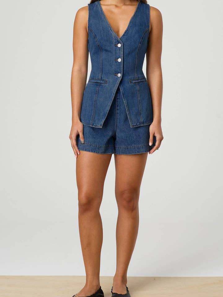 Rosa Clothing - Wholesale Top & Short Set (NOT Loungewear) - Women's - Smart & Intelligent denim buttoned tank top Split waistcoat2