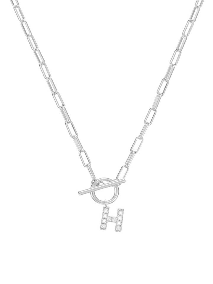 Sparkle Mini Toggle Initial Halskæde i Sølv (Flere Bogstaver) for engroshandel hos Natalie Wood Designs