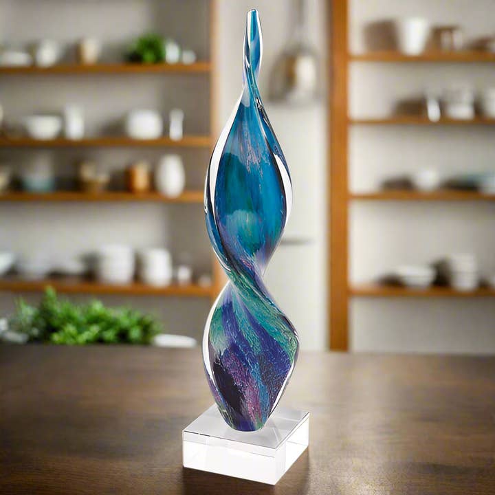 Murano Style Art Glass Firestorm Corkscrew 18" Centerpiece for wholesale by Badash