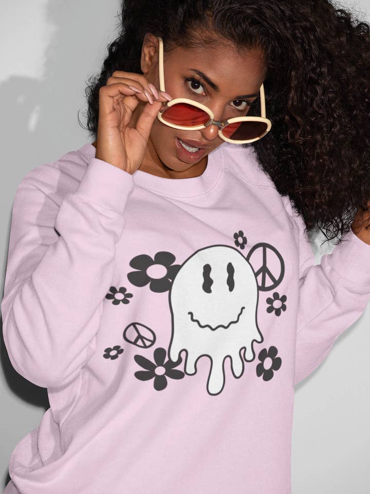 Smiley Ghost Peace Love Women's Printed Sweatshirt for wholesale by IALD