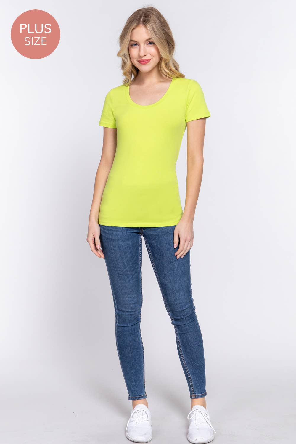 Active Basic | Active USA - Vente T-shirt – femme - [GRANDE TAILLE] Haut à manches courtes en jersey de coton à encolure dégagée33