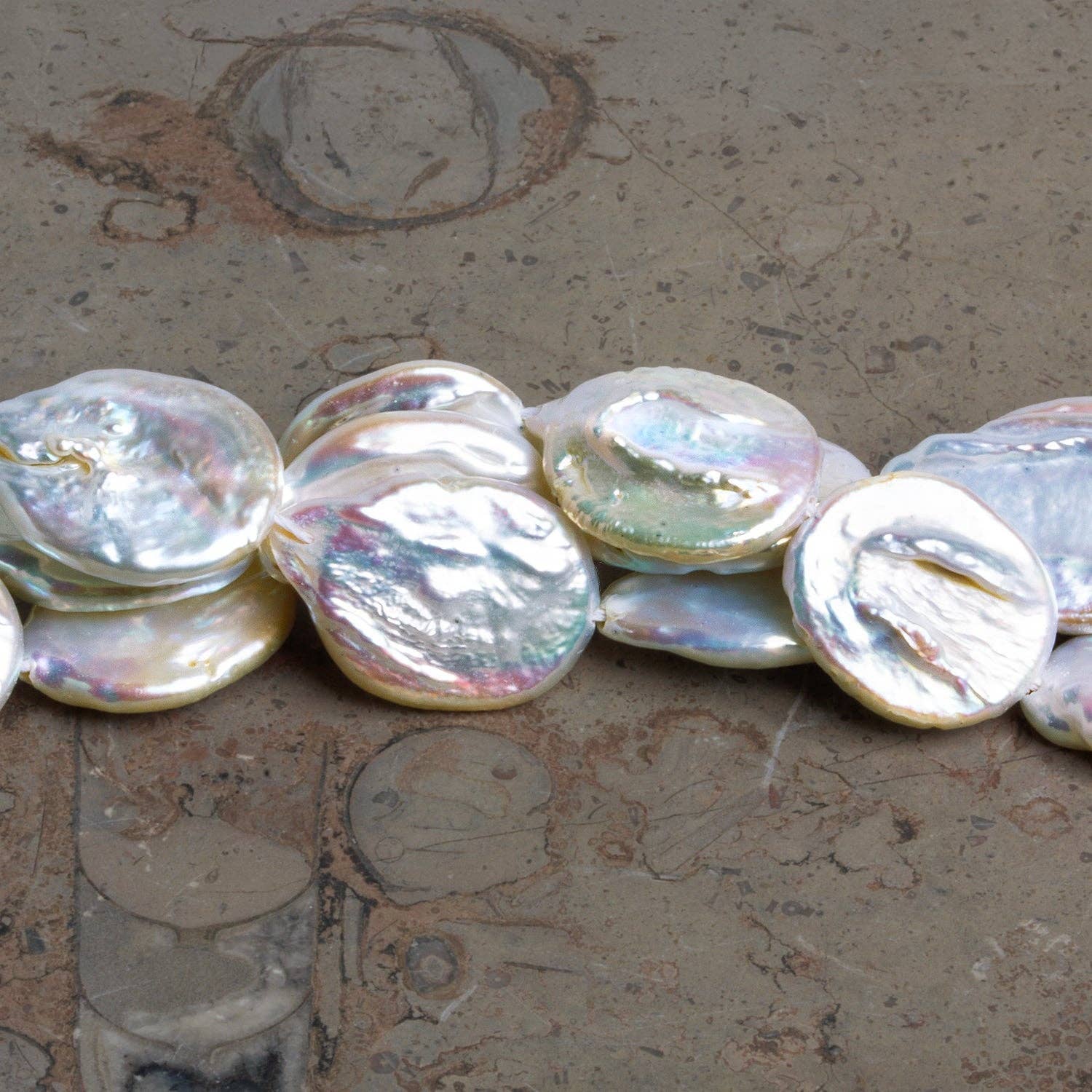 The Bead Traders - Wholesale Beads - 18x14mm Off White Flat Oval Coin Pearls 15 inch 21 beads1