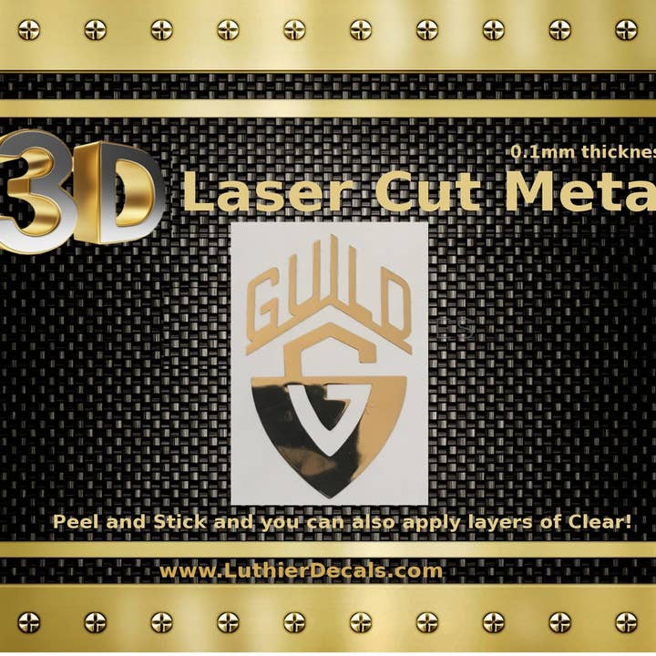 Autocollant Guild M64B en métal découpé au laser 3D pour guitare pour la vente par Luthier decals