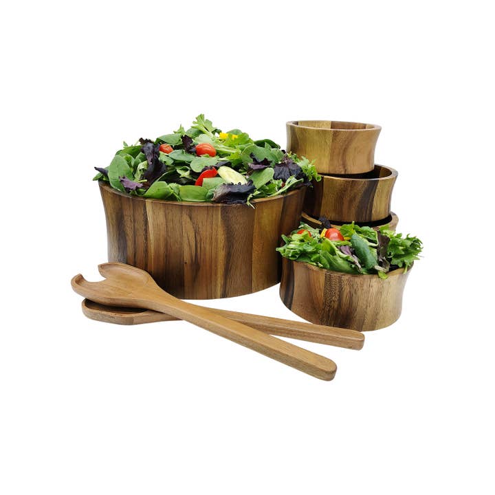 Kalmar Home - Wholesale Serve Bowl - 7 Pc Extra Large Salad Bowl w Servers & 4 Ind -328C-73