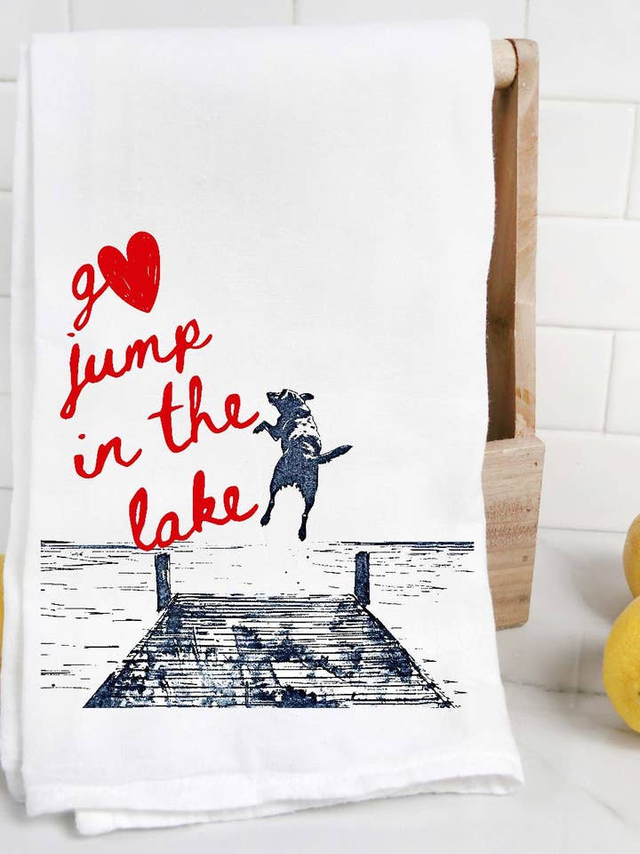 Hund Gå Hop i Søen Viskestykke for engroshandel hos The Preppy Pineapple Home