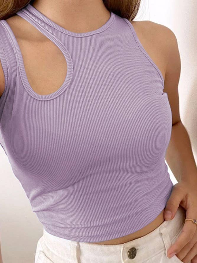 Plain Cut Out Shoulder Crop Tank Top ZJ005 for wholesale by UNISHE