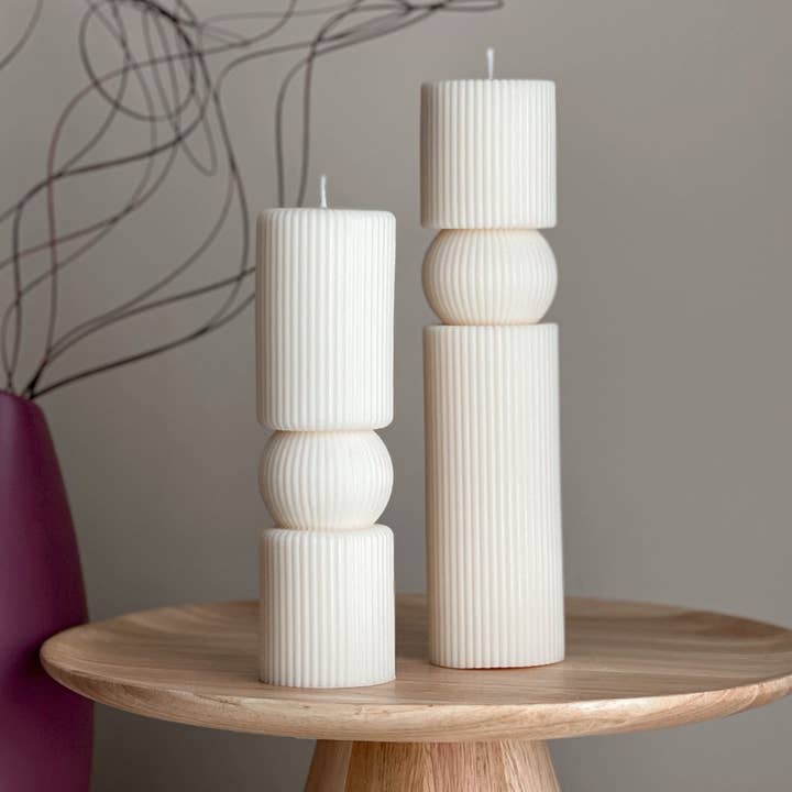Estelle Studio - Wholesale Pillar Candle - Roman Ribbed Tall Pillar Candle Set