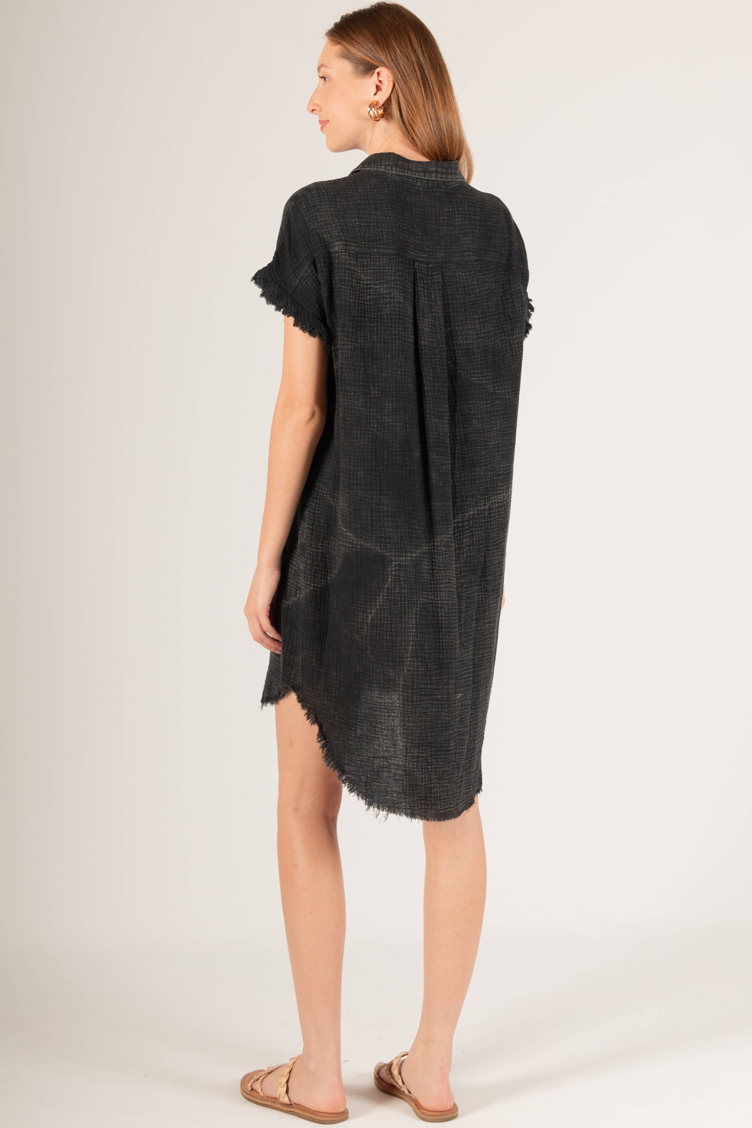 Before You Collection - Wholesale Dress - Women's - Washed Gauze Raw Edge Shirt Dress13