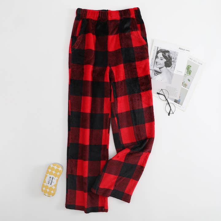 Rosa Clothing - Wholesale Pants - Women's - Winter plaid print flannel fleece lounge pants 12 colors1