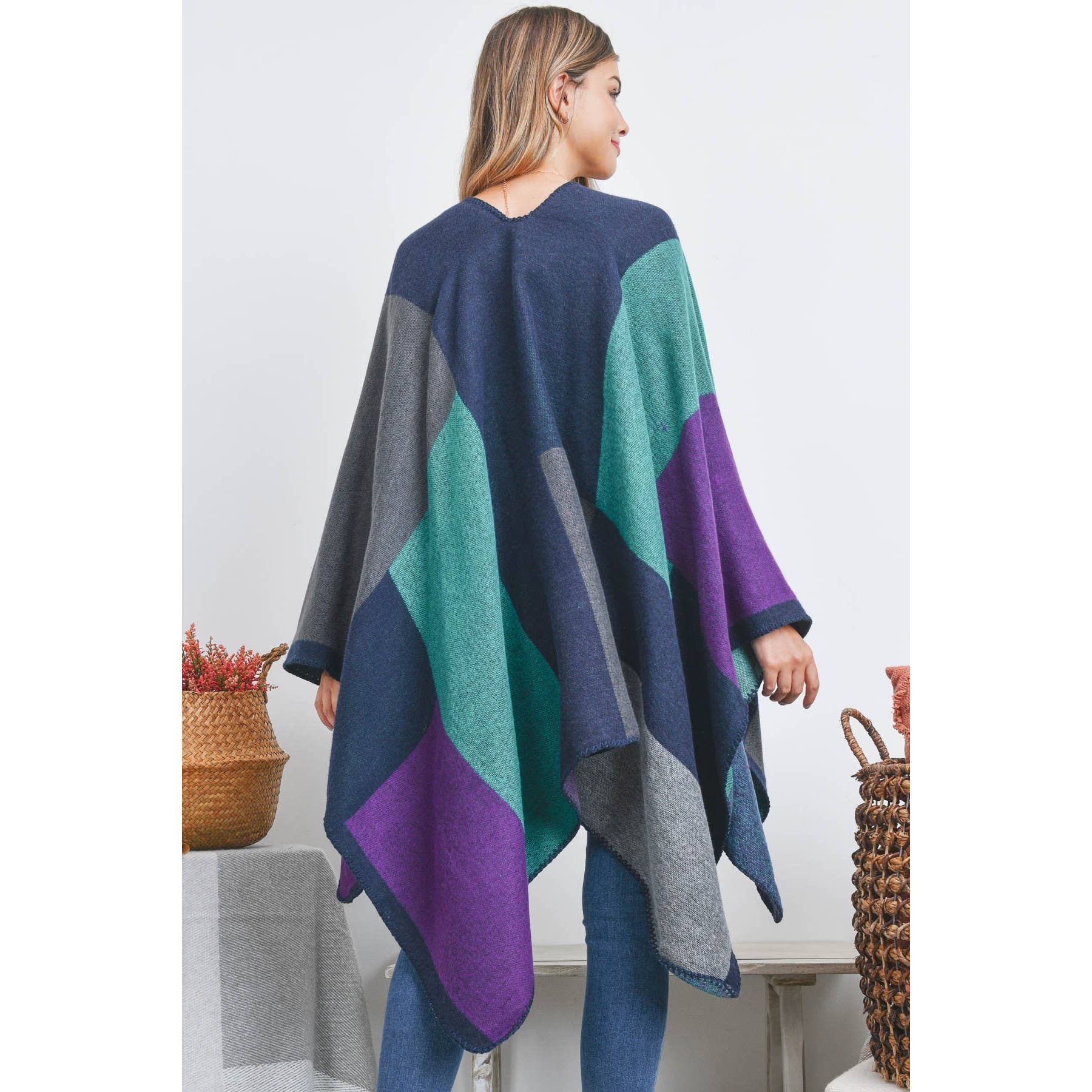 Love and Repeat - Vente Poncho – femme - Poncho cache-cœur rectangulaire géométrique Ruana12