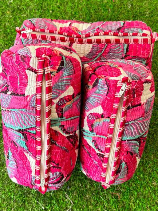 Leaf Printed Bag Quilted Cotton Women's Handbag Toiletry Bag for wholesale by GYPSY STUDIO