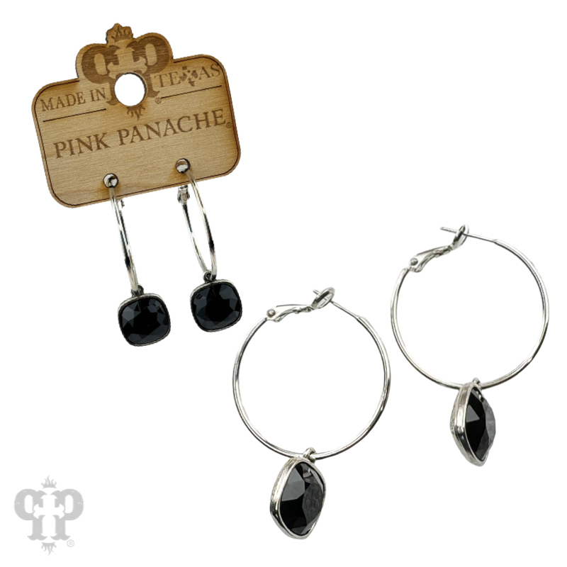 Pink Panache Brands - Wholesale Dangle Earrings - Square Austrian crystal hoop earring, 12mm19