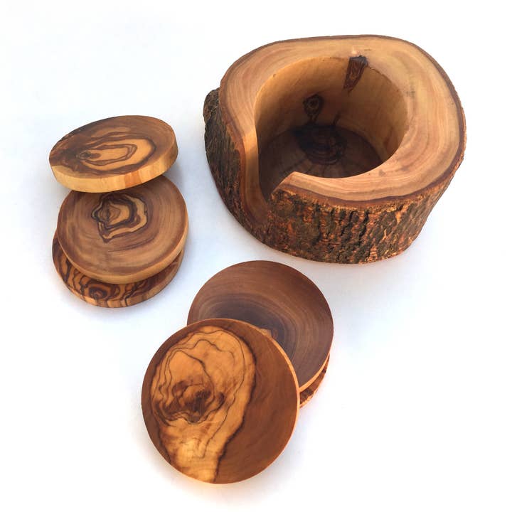 medina mood - Wholesale Coasters - Set of 6 coasters with rustic olive wood holder