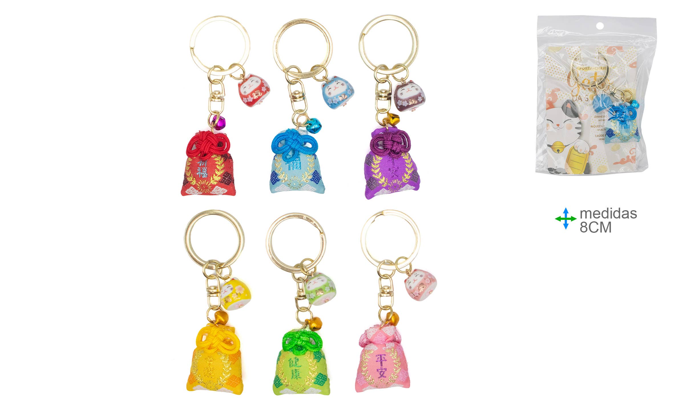 Esoterica Arte – Porta-chaves - Unissexo por atacado – Porta Chaves Gato Sorte 8cm (12Unid) #20