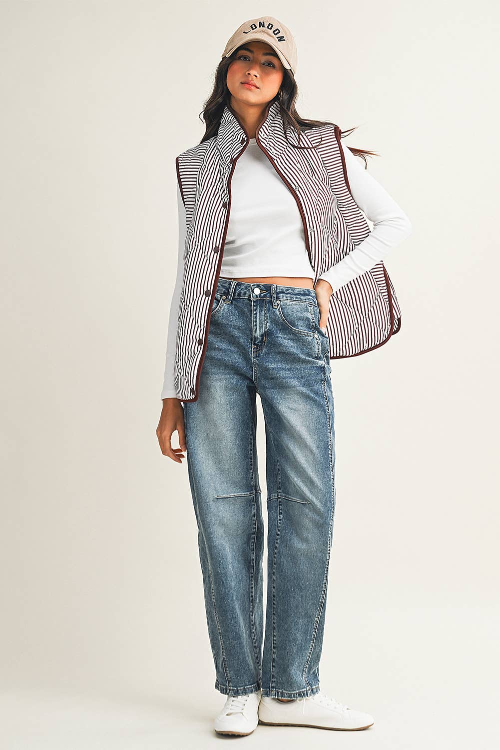 Little Daisy Closet - Wholesale Outerwear Vest - Women's -  LDC Stripe Contrast Trim Button Collared Vest| S-4X2