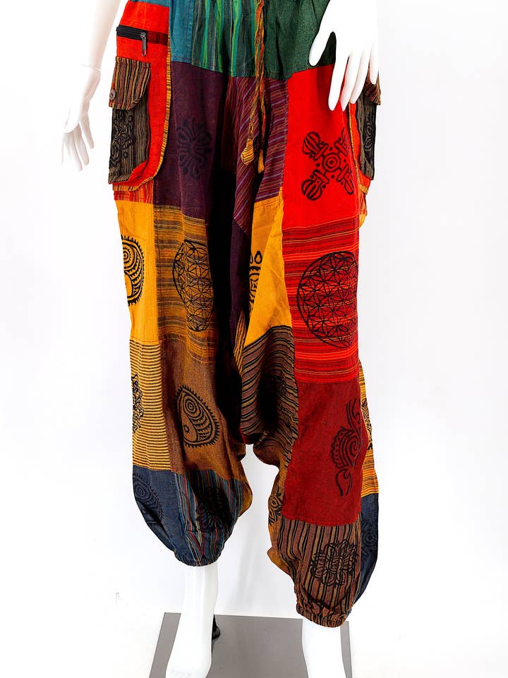 Cotton Hippie Handmade Harem Patchwork Zippered Pocket Aladdin style Free Size Bohemian Trousers for wholesale by Himalaya Handmade