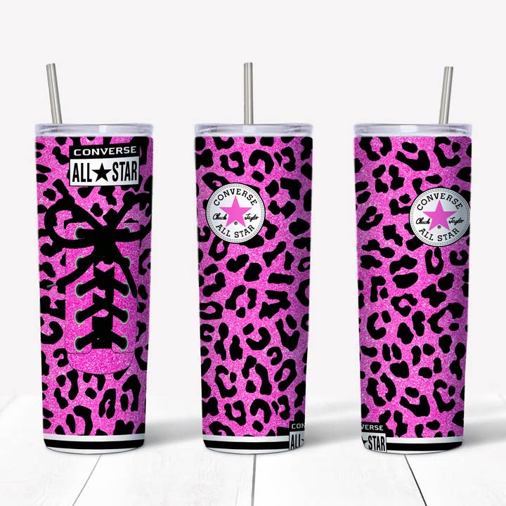 Converse Cheetah Pink Glitter 20oz Straight Tumbler Transfer for engroshandel hos Rustic Pineapple