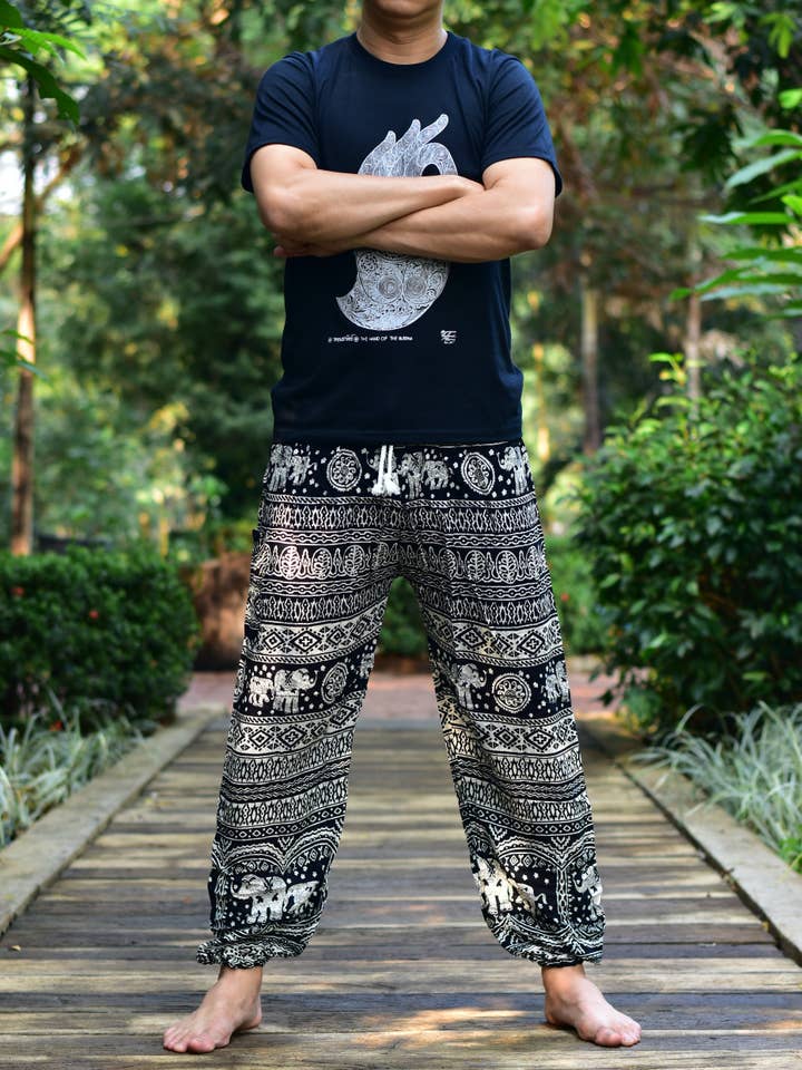 Mens Black Elephant Calf Harem Pants Cord Tie Waist M/L-2XL for wholesale on Faire