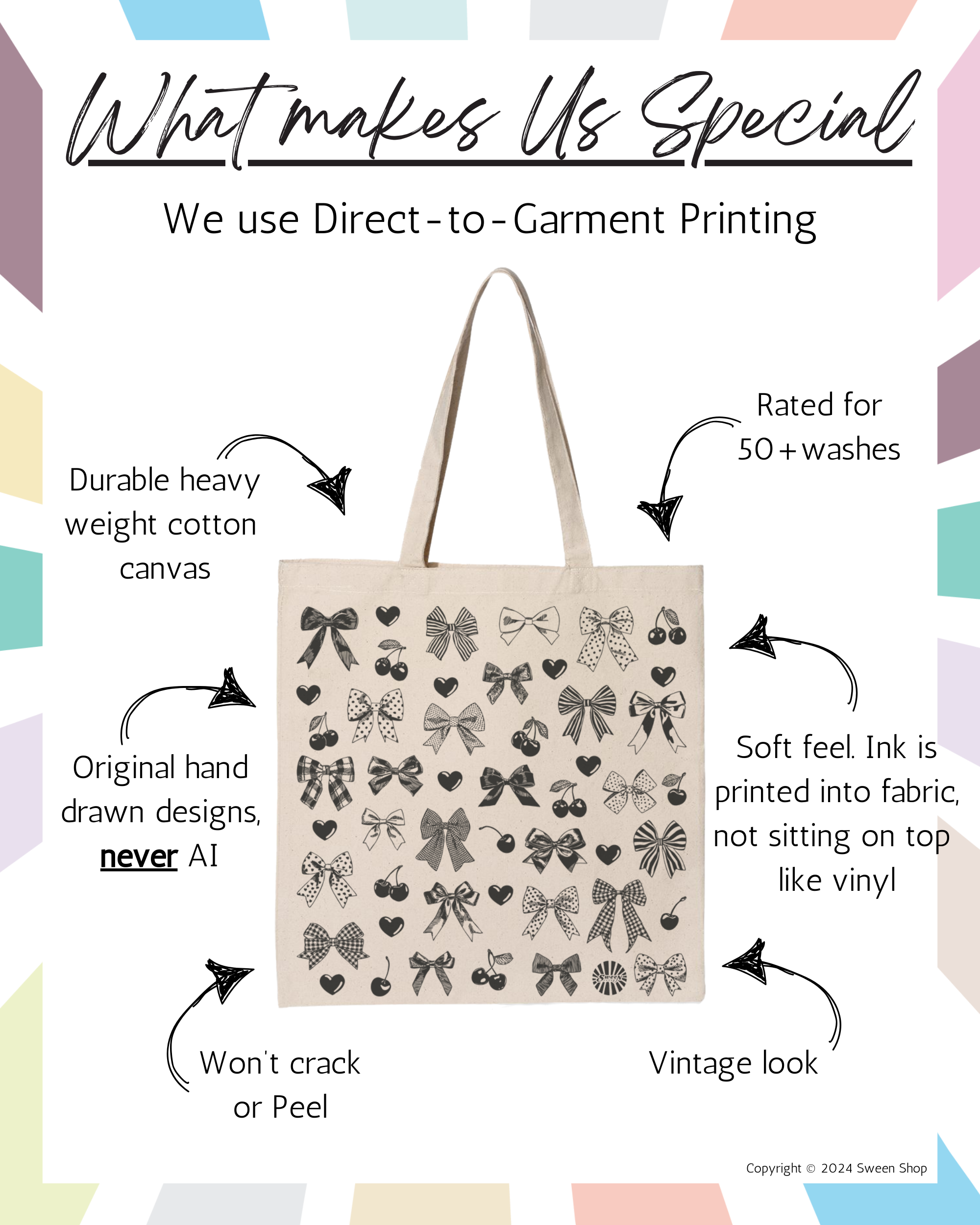 Sween Shop - Wholesale Tote Bag - Women's - Cherry Heart & Bow Coquette Canvas Tote Bag Gift10