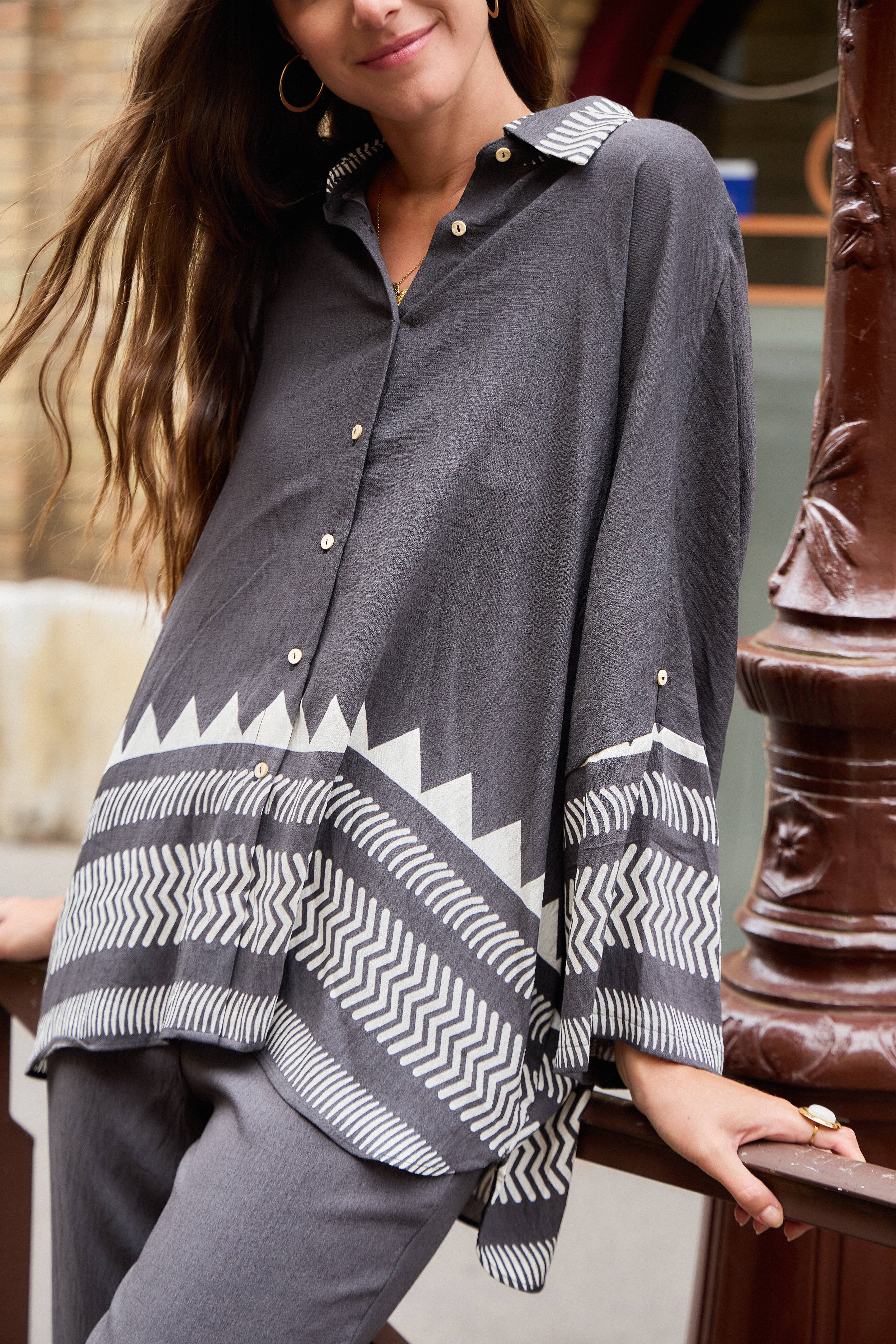 Grey Flowy shirt and pants set for wholesale on Faire1