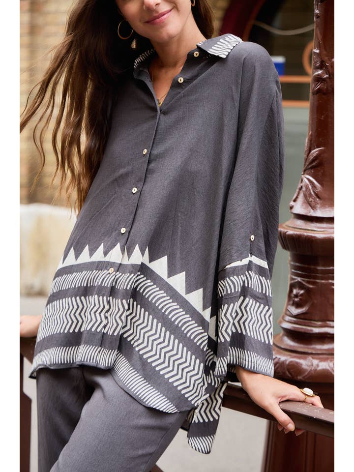 grijs Los vallend blouse- en broekset voor groothandel op Faire1