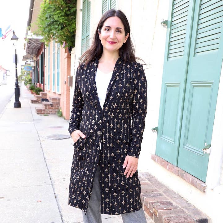 Fleur de Lis Black and Gold Organic Cotton Cardigan for wholesale by Passion Lilie