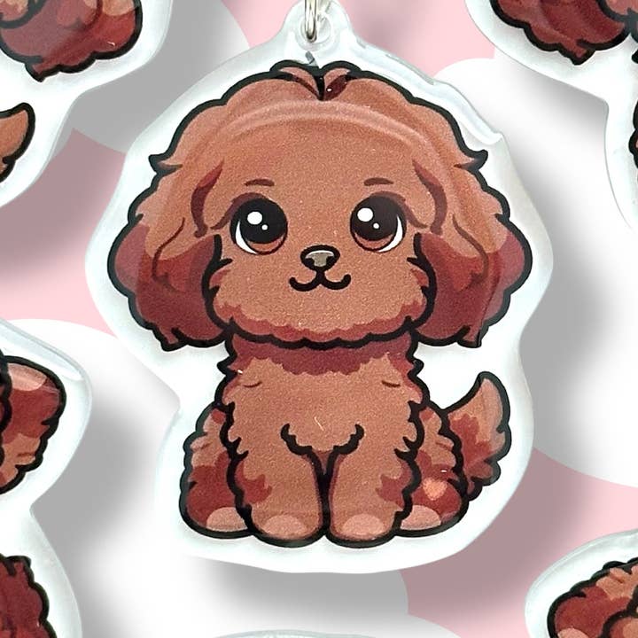 Ruby Brown Cavapoo Cavoodle Cavachon Acryl Hundeschlüsselanhänger mit Epoxidharz | Einfacher Clip, niedlicher Hundecartoon, handgezeichnetes Design, Geschenk für Hundeliebhaber für den Großhandel von Milly Made Designs