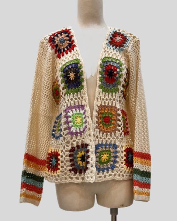 Rosa Clothing - Wholesale Cardigan - Women's - Ethnic Retro Crochet Rainbow Cardigan0