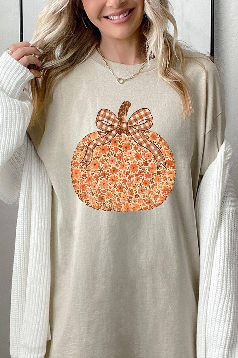 COLORBEAR – Engroshandel Grafisk t-shirt - Dame – Grafisk T-shirt i kraftig bomuld med blomster og græskar til efteråret2