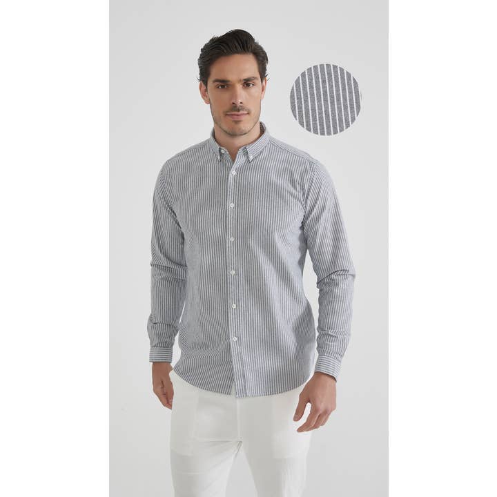 Chemise à rayures en oxford - Noir & Blanc pour la vente par Yves Enzo