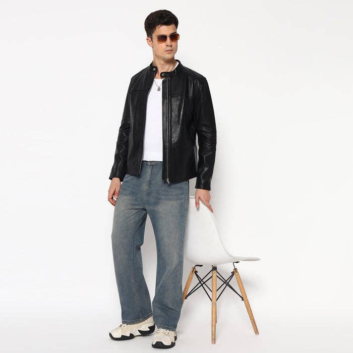 Classy Leather Bags - Vendita all'ingrosso Giacca in pelle - Uomo - Giacca in pelle nera semplice da uomo senza tempo2