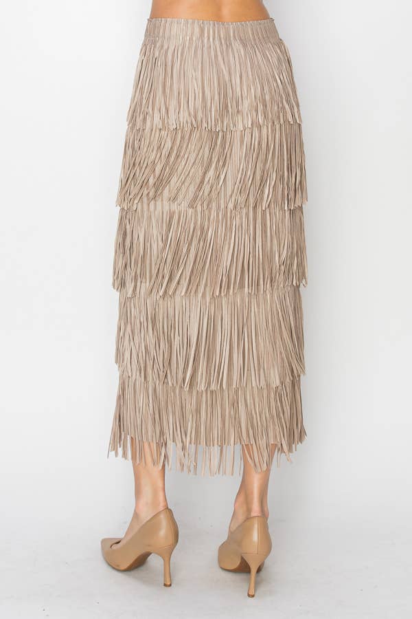 TORTORA Gonna Maxi a Strati con Frange - 4794TAUPE in vendita all'ingrosso su Faire3