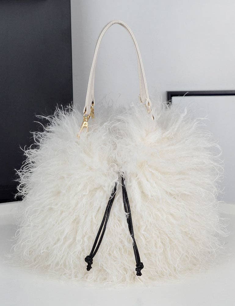 Sweetkama – Mala com alça superior – Mulher por atacado – Bolsa de mão feminina com pelo sintético mongol SKABG40935