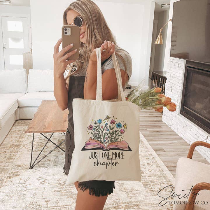 Cataleya Designs Studio LLC - Wholesale Tote Bag - Women's - Floral Book Just Cotton Canvas Tote Bag Medium Grocery Bag
