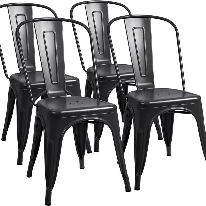 Black Chic Stackable Metal Dining Chairs for Indoor-Outdoor Use for wholesale on Faire