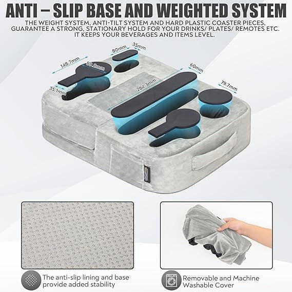 TabCouchCaddy - Vente Rangements de bureau - TabCouchCaddy - Plateau porte-gobelets pour canapé et coussin support tablette (gris)5