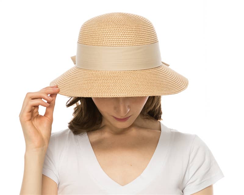 DNMC - Wholesale Bucket Hat - Women's - Heather Straw Bucket Hat W/ Sash - Women's UPF 50+ Sun Hat7