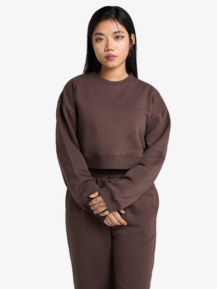 Premium Cropped Sweatshirt - Dark Truffle for wholesale by Strides Co
