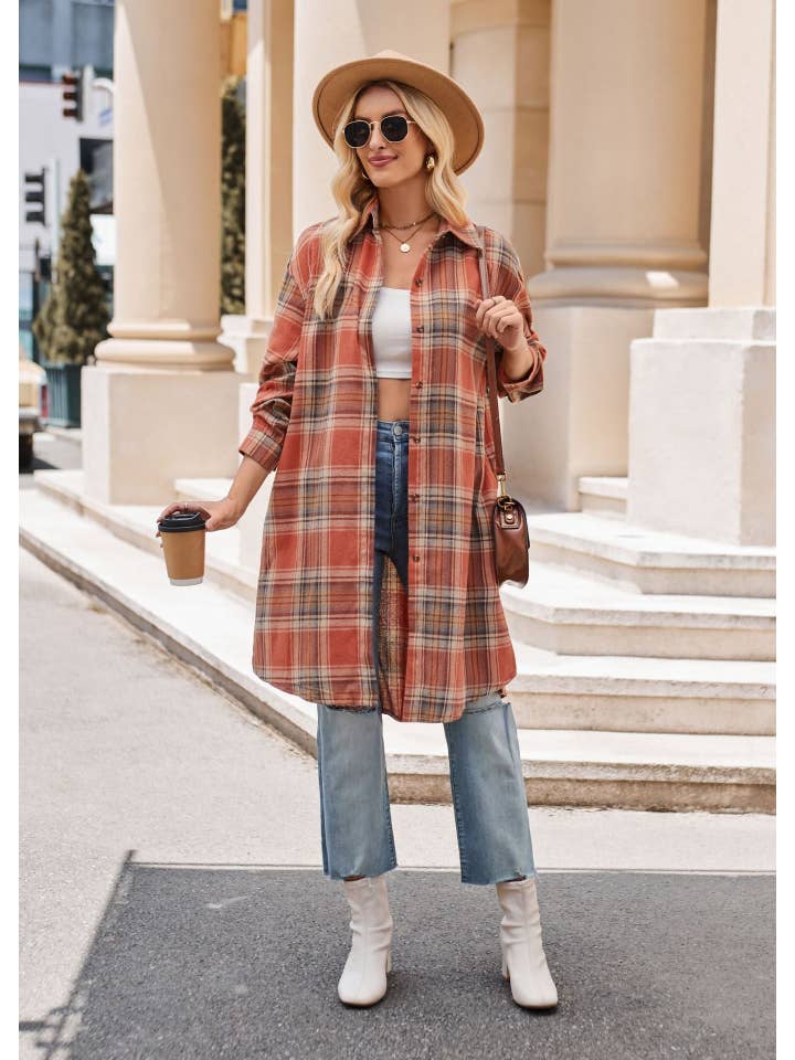 Sweetkama - Wholesale Button Down Shirt - Women's - Ladies Plaid Lapel Long Sleeves Casual Shirt 68315