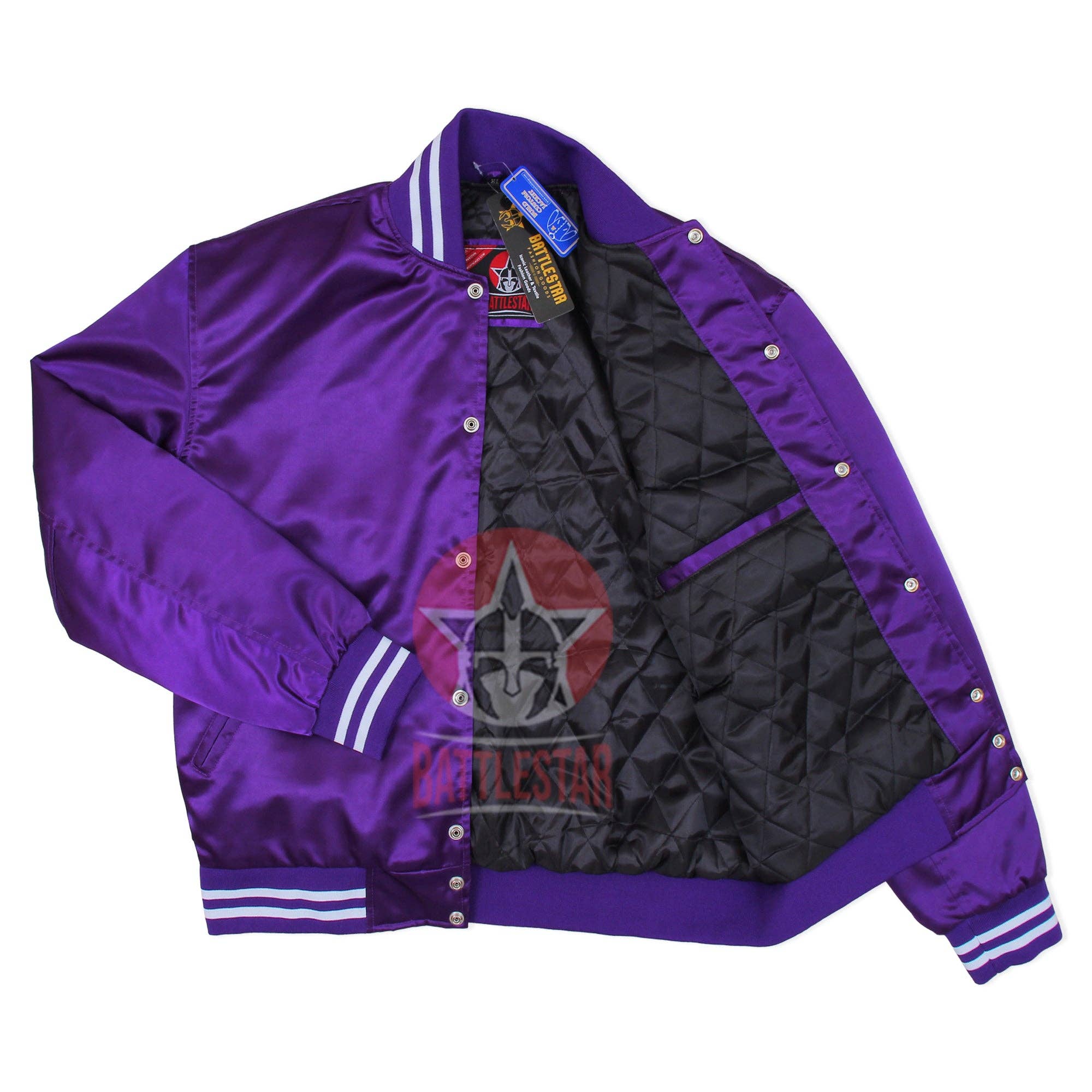 Eastworth Industries - Wholesale Varsity/Baseball Jacket - Men's - Purple Satin Varsity Baseball Jacket Purple White Rib2