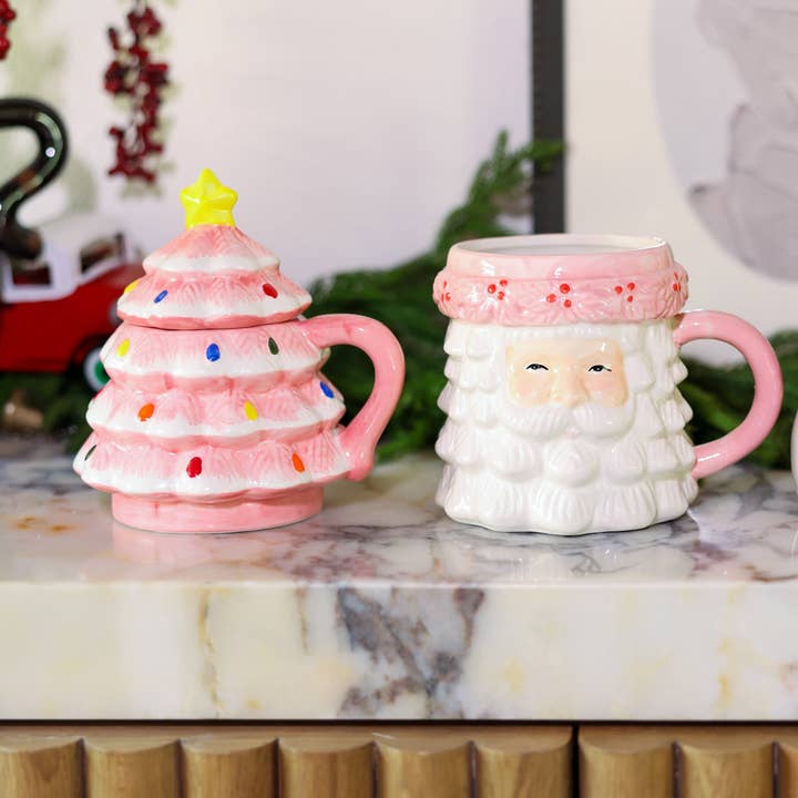 Flora Bunda Inc - Wholesale Coffee mug - 18 OZ Pink Xmas Tree Ceramic Mug with Lid6