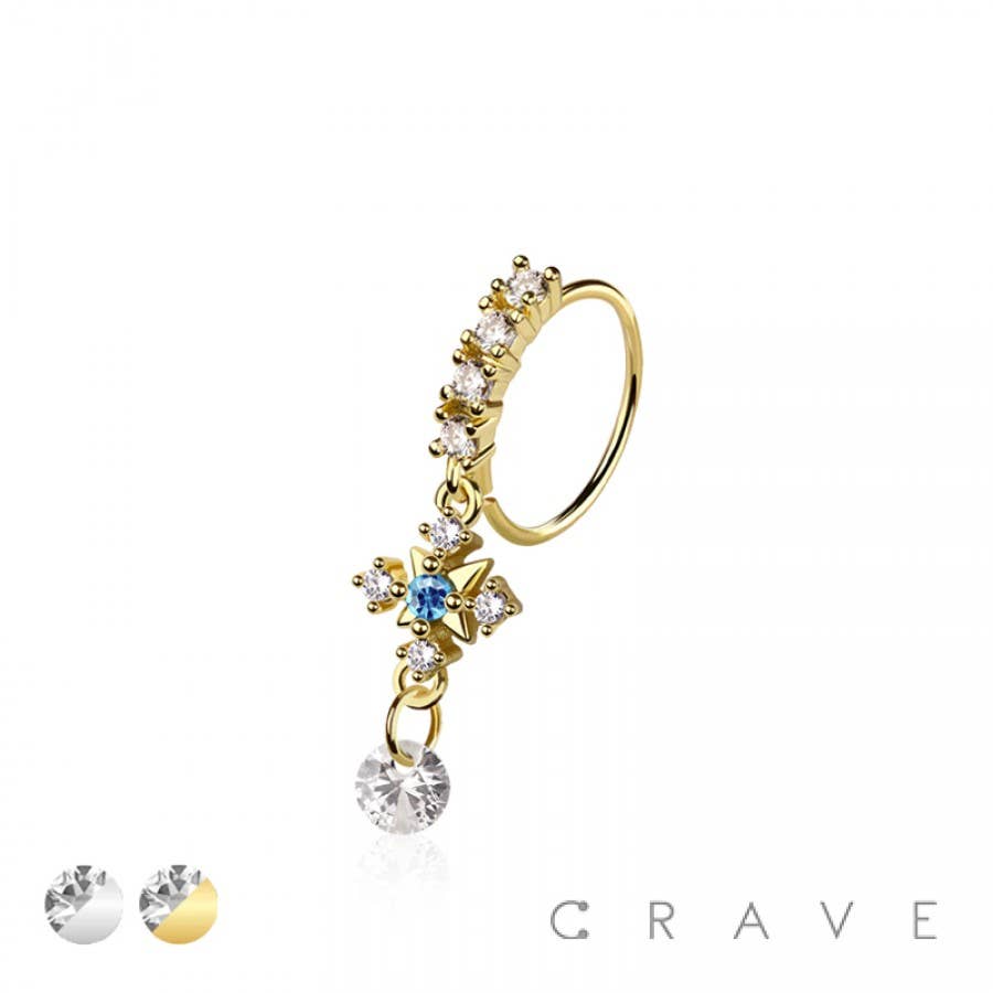 CRAVE - Wholesale Nose Ring - MULTI CZ ARROW CROSS CZ DANGLE 316L SURGICAL STEEL NOSE HOOP3