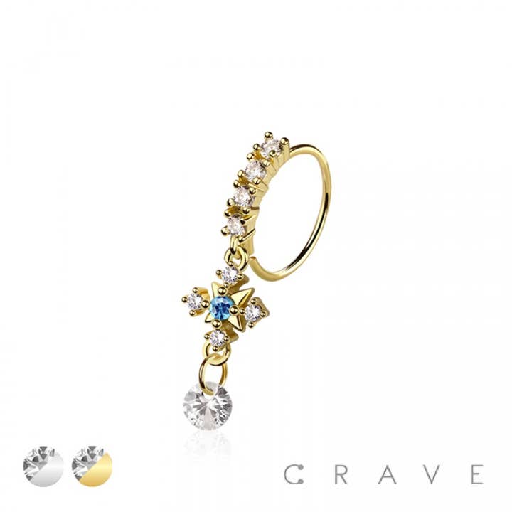 CRAVE - Wholesale Nose Ring - MULTI CZ ARROW CROSS CZ DANGLE 316L SURGICAL STEEL NOSE HOOP3