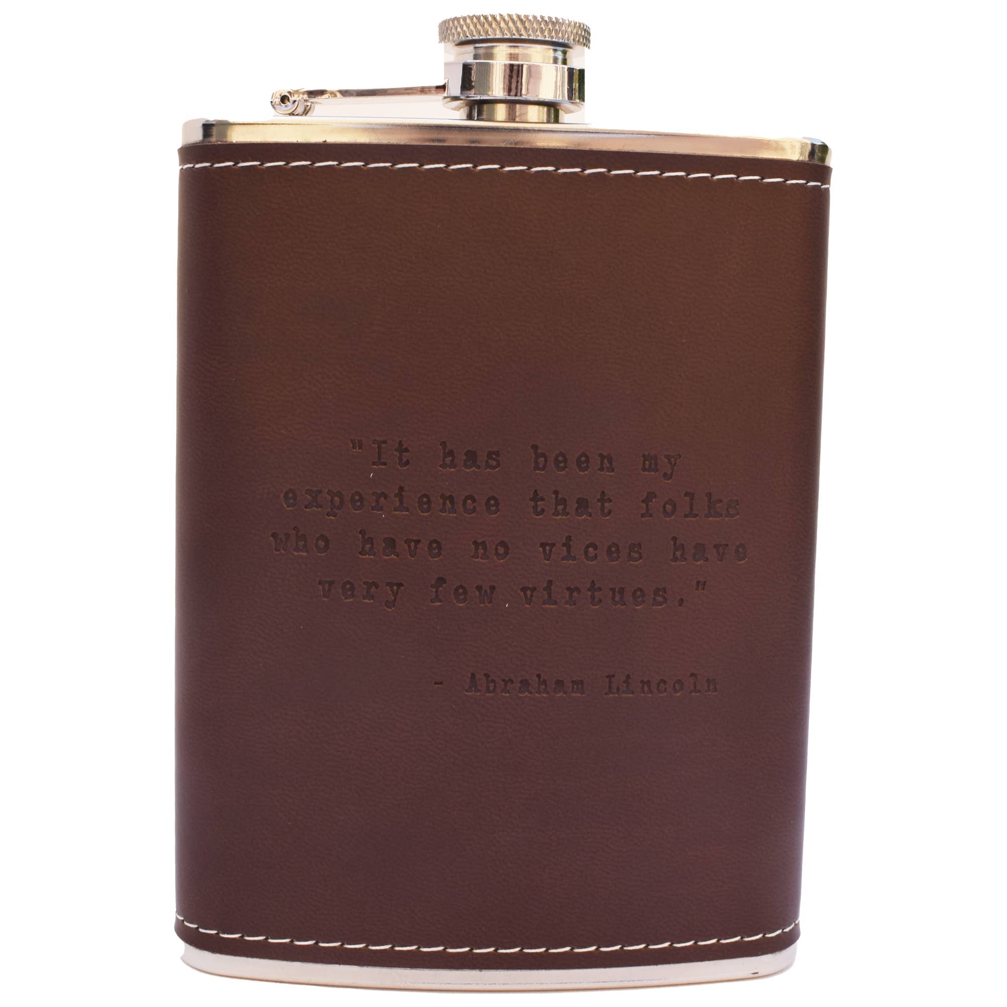 Layne Wilson - Wholesale Flask - Abraham Lincoln Quote Leather Flask2