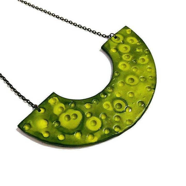 Chartreuse Green Statement Necklace Handmade from Clay for wholesale by Sassy Sacha Jewelry