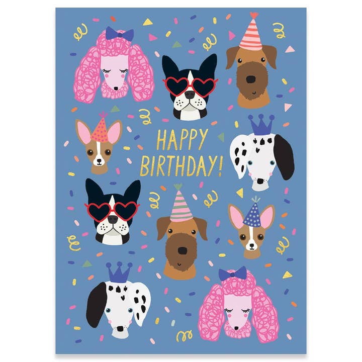 PARTY DOGS BIRTHDAY GREETING CARD 4.5 x 6.25" for wholesale by Calypso Cards LLC